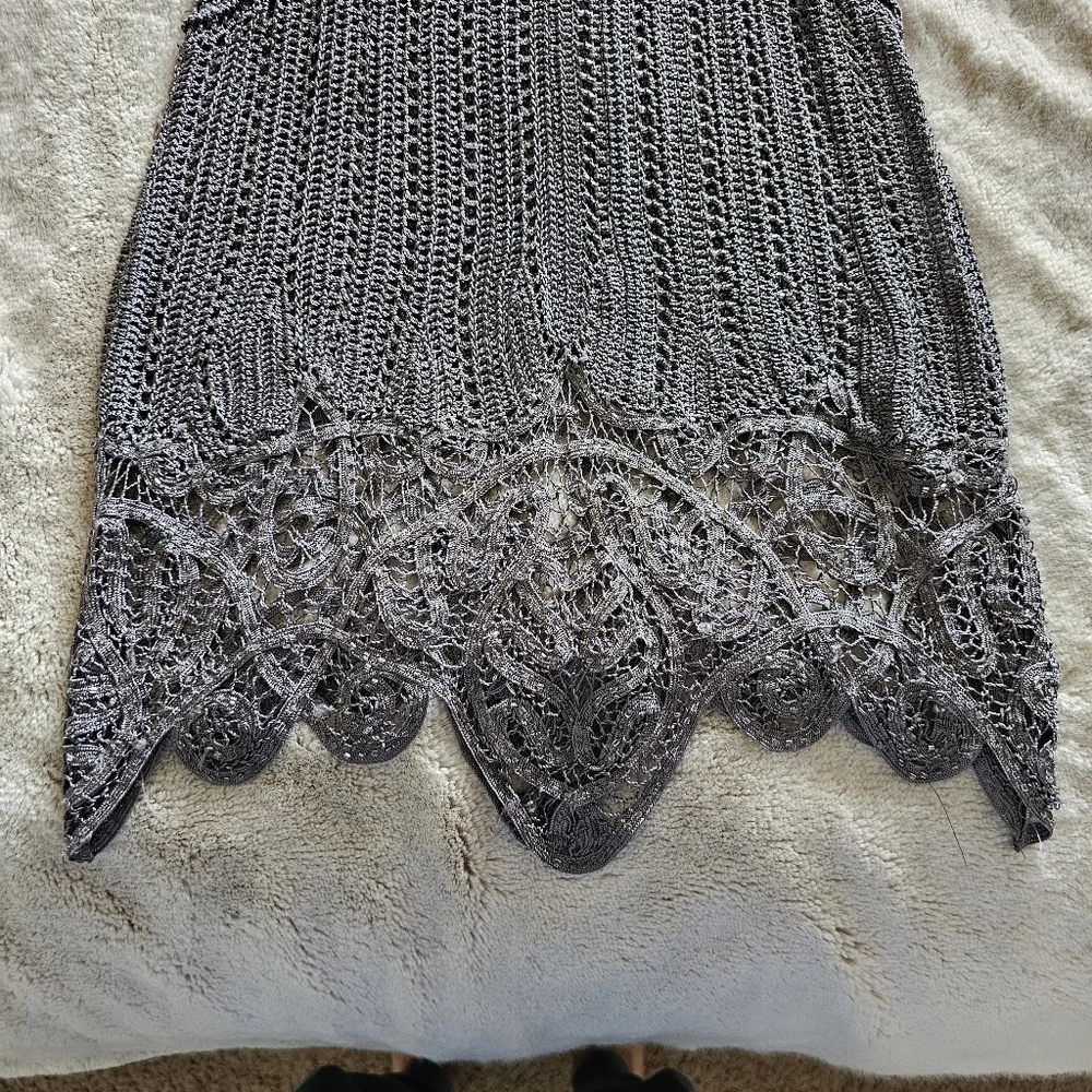 Karen Millen Grey Crochet Beaded Knit Cruise Party Bodycon Dress 1 - Picture 8 of 9